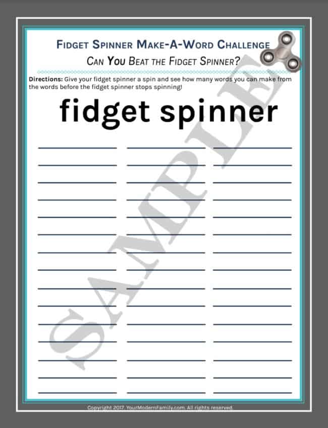 teach spelling words with a fidget spinner worksheet