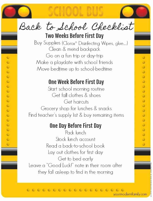 School check lists made to look like a school bus.