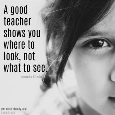 A close up of half of a young girl's face with text beside her.