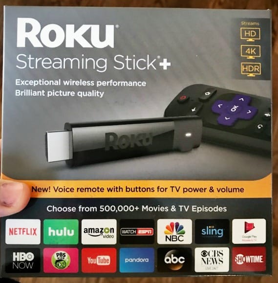 A box with a Roku Streaming Stick in it.