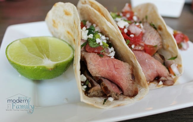 A plate  Steak Tacos on a plate.