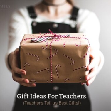 Lady holding a present.