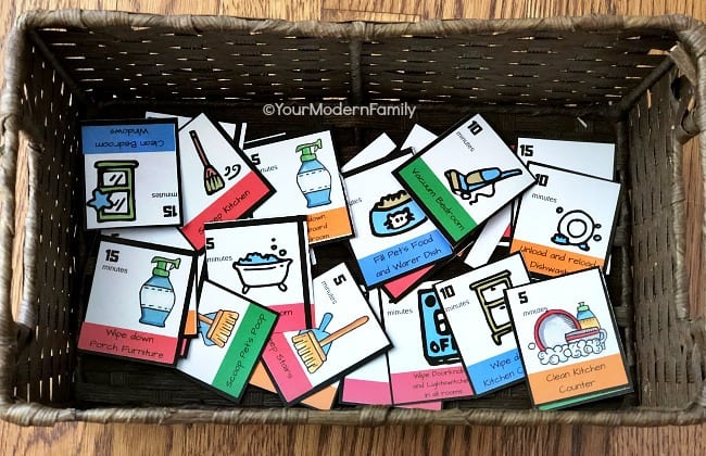 Swap Chores for Screen Time Cards in a basket