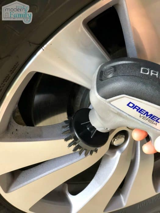 Dremel tool cleaning hubcaps.