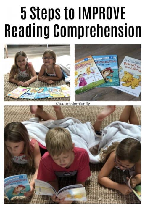 A collage of children lying on the ground reading books.