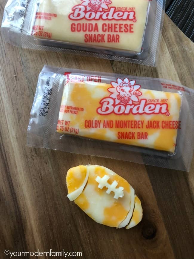 Borden cheesy snack cut to look like a football.
