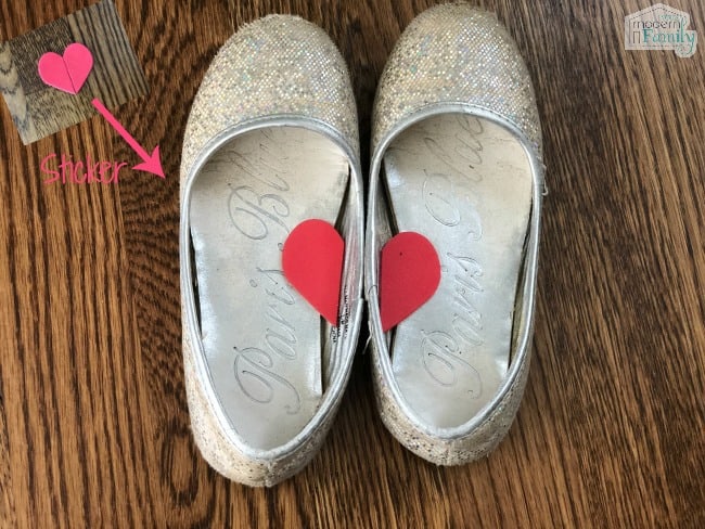 shoes with sticker to show which foot to put it on 