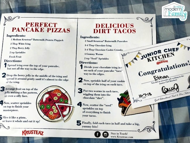 A white paper with text and pictures on tacos and pizza on it.