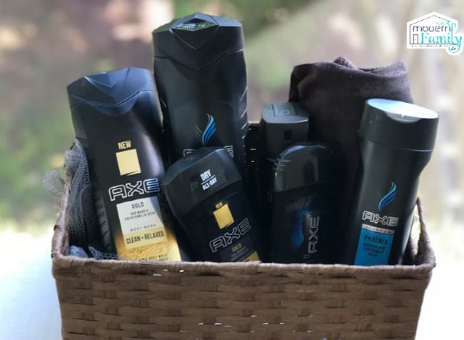 A variety of Axe Body products in a wicker basket.