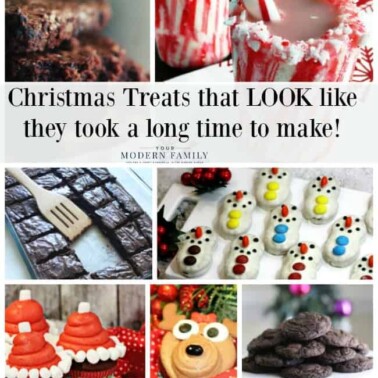 A group of photos of Christmas treats with a text dividing them.