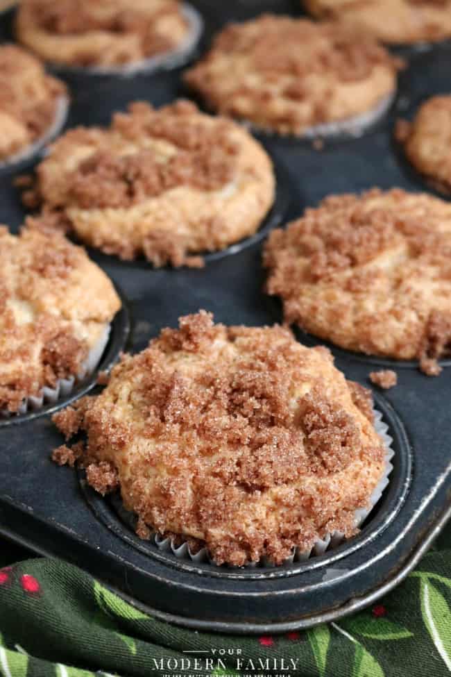Close up of baked muffins in a muffin pan.