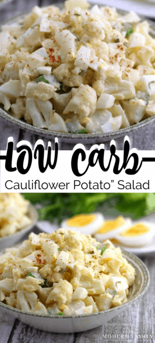Low Carb Cauliflower “Potato” Salad is the perfect dish for a spring or summer dinner! It's light and taste amazing! (My husband's favorite dish!)