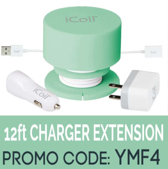 A green phone charger with accessories.