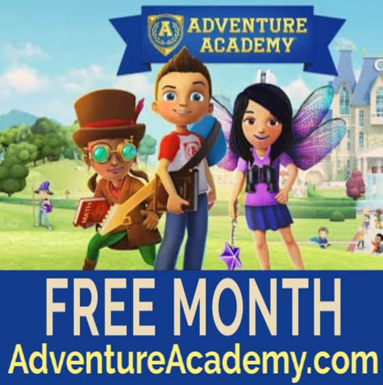 An text for free month of Adventure Academy showing characters on the site.