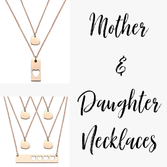 A variety of necklaces and a text beside them.