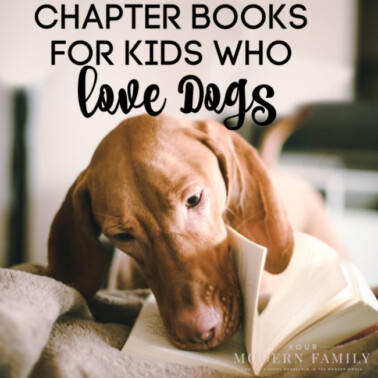 A dog with his head in a book.