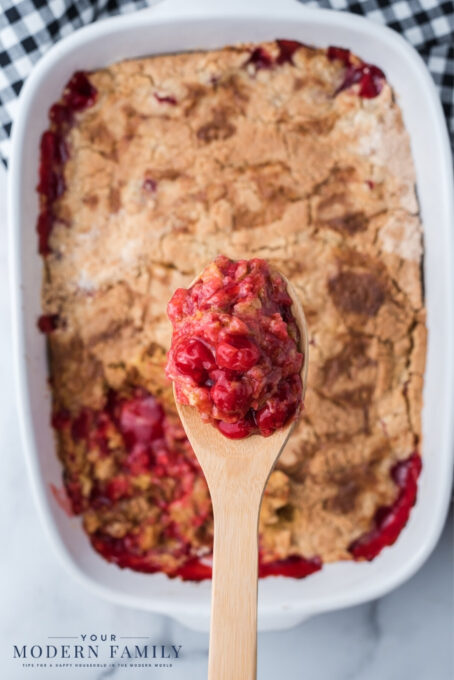 A plate of food with cherry dump cake