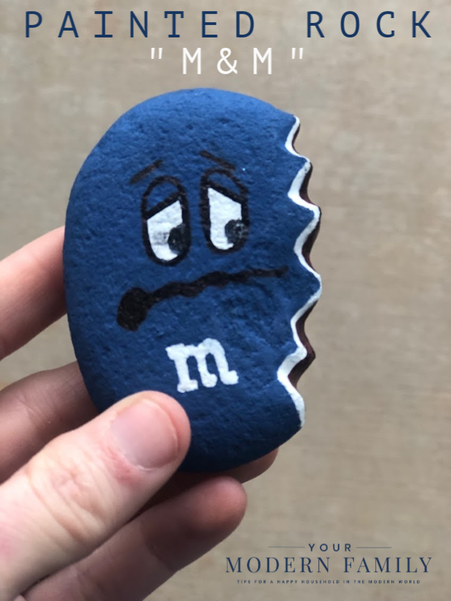 M&M painted rock for neighborhood rock hunt