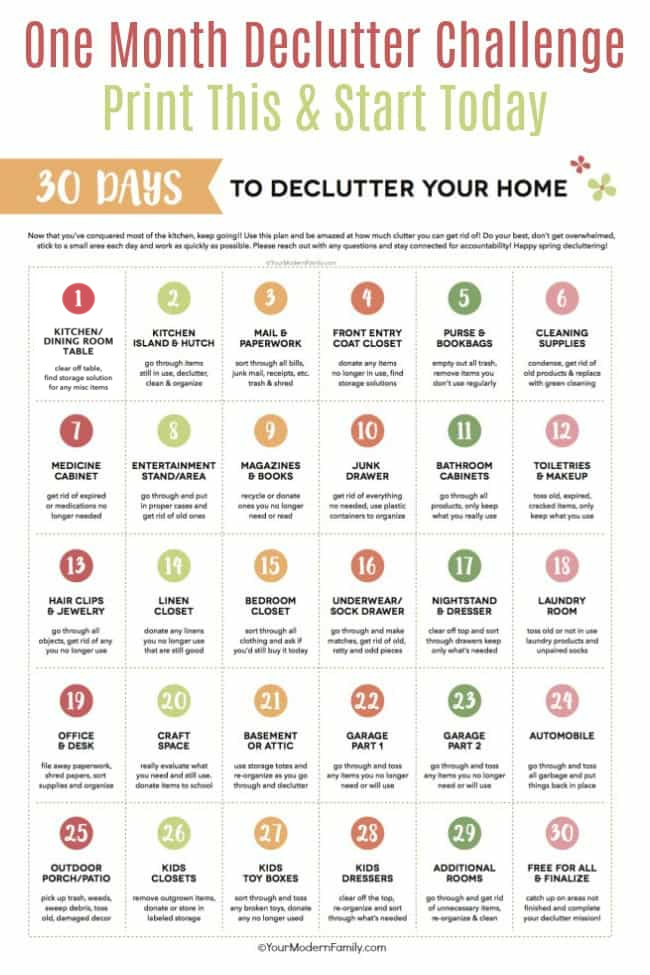 30 day declutter challenge printable