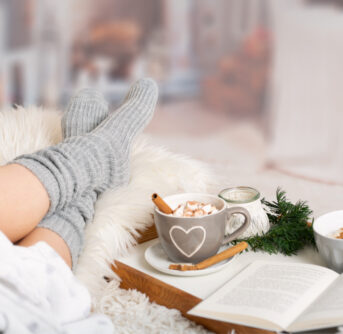 relaxing during the holidays with a cup of tea