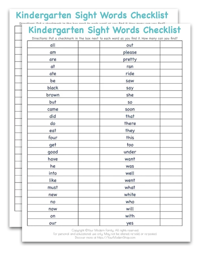 free sight word list
