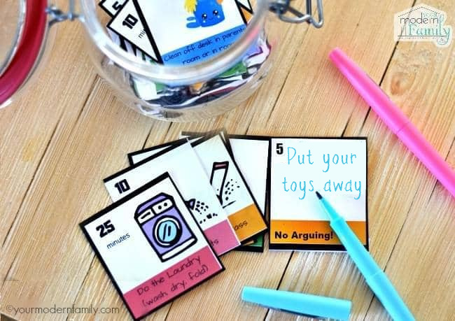 organize kids toys by having kids help with these chore cards for kids 