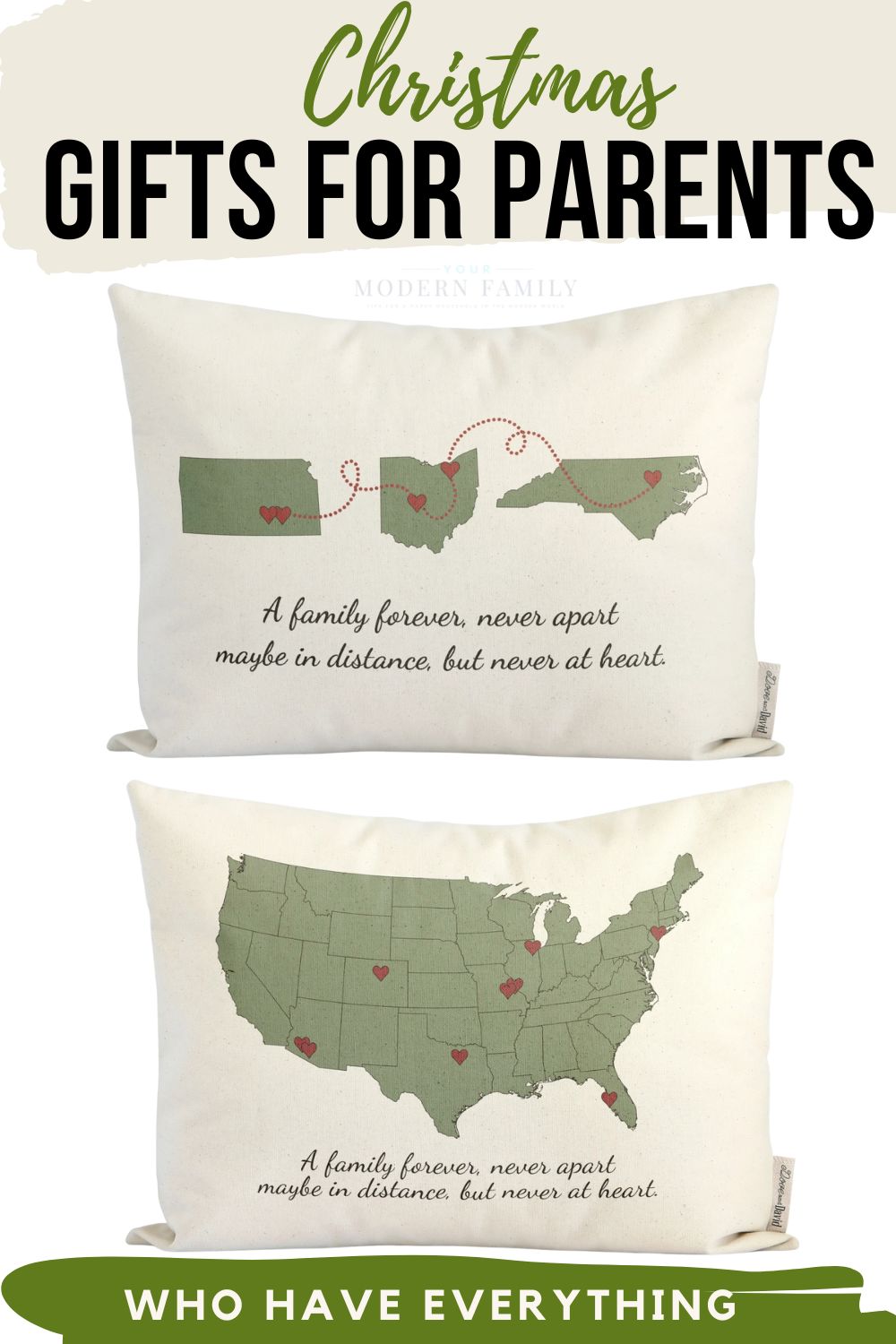 Christmas gift idea for parents who have everything - customized pillows with writing