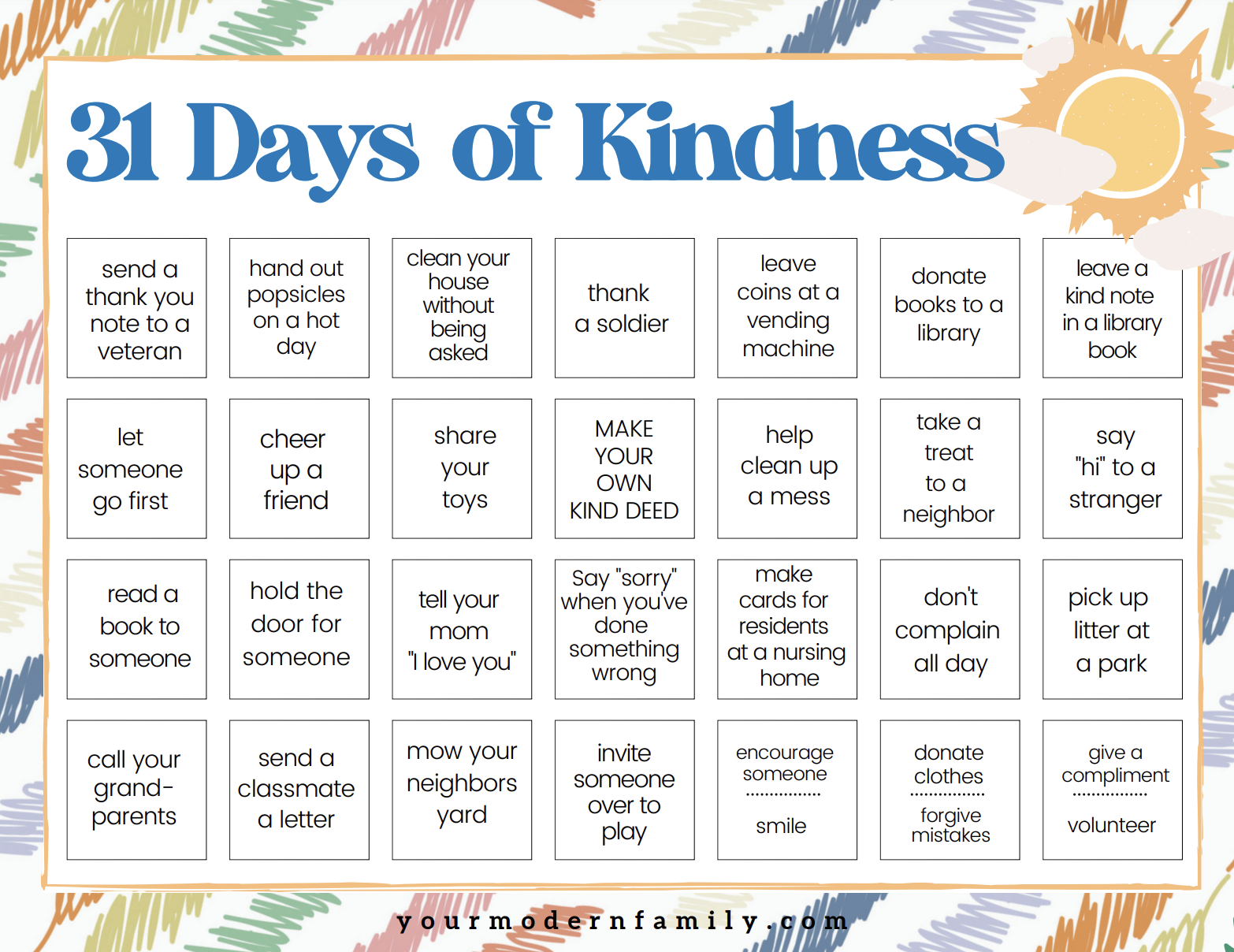 kindness calendar 